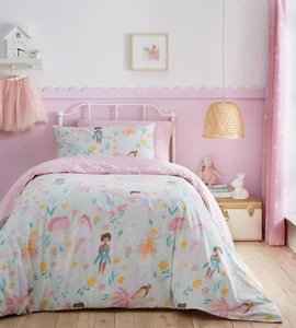 Fairy Land Duvet Cover Set Single, Double or Curtains Pink & White Reversible - Picture 1 of 9