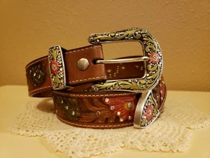 Cintura vintage in pelle stile western taglia media con fibbia argento - Foto 1 di 6
