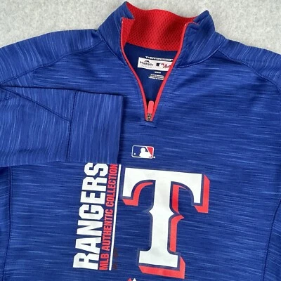 MLB Texas Rangers Majestic 1/4 Cremallera Mujer M Pullover Sudadera Azul Base Térmica Foto 1 de 4