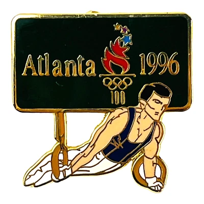 Atlanta 1996 Olympics Mens Gymnastics Lapel Hat Pin Rings Event Gift Souvenir - Image 1 of 4