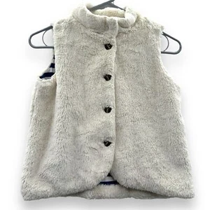 Hanna Andersson Girl's Cream Fluffy Teddy Button Jacket Vest Size 140 (US 10) - Picture 1 of 8