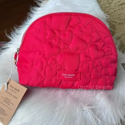 Nova Bolsa de Maquiagem Kate Spade Vermelha Coração Inchado Zíper 23""x 16""~Edição Limitada - Imagem 1 de 4