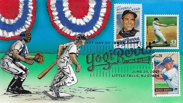 Peterman Hand Painted Baseball Batter, Yogi Barra, Sc.#5608 First Day - Image 1 of 1