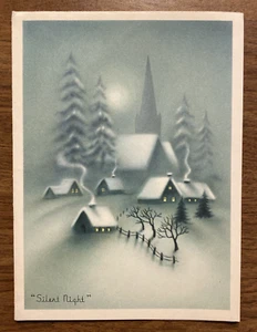 Tarjeta de Feliz Navidad de Colección Años 40 con Sobre Noche Silenciosa Escena de Invierno P2B - Imagen 1 de 17