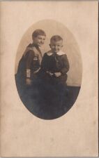 1910s Real Photo RPPC Postcard 2 Smiling Happy Boys / Brothers - Studio Portrait