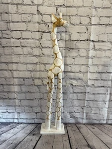 80cm White Dot Painted Wood Giraffe Tall Statue Wood Modern Hand Carved Painted - Picture 1 of 11