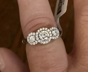 JTV 3 Stone Halo Ring Sz8 White Cubic Zirconia Rhodium Over Sterling Silver Ring - Picture 1 of 11