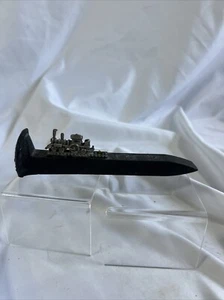 Pewter Locomotive Mining Train Model On An Iron Railroad Spike Nail - Picture 1 of 7