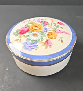 Mikasa Cozette trinket box floral blue gold trim  5" Japan - Imagen 1 de 6