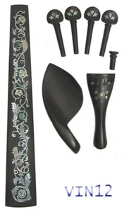 Solid ebony 4/4 Violin fingerboard, tailpiece,chinrest, peg,end pin,1 set,VIN12 - Picture 1 of 8