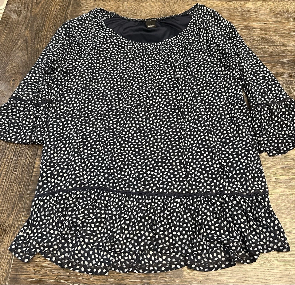 New Directions Women's Top | Size L | Stylish Navy  Blouse Hi Lo Ruffle - Image 1 of 4