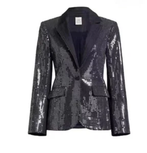 Women Cinq A Sept Collared Sequins One Button Blazer Coat - Picture 1 of 2