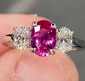 Pink Sapphire Diamond Ring Oval Cut 0.70 Ct Solid 14K White Gold Size 7 8 9 - Picture 1 of 10