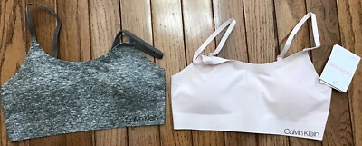New Calvin Klein GREY/PINK Girls 2-Pc. Adjustable Cropped Bras Medium 7/8 (Z3-7) - Image 1 of 4