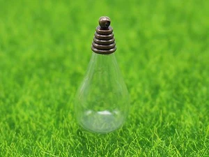 2Pcs Globe Glass Teardrop Bottle Pendant 30X18mm with Bronze EndCap Memory Locke - Bild 1 von 5