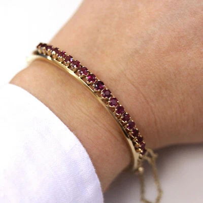 2.5 ctw Natural Red Ruby Solid 14k White Gold Oval Bangle with Seccurity Chain - Image 1 of 4