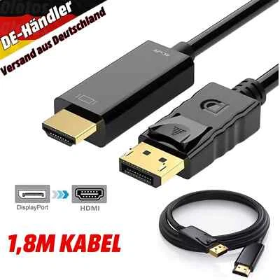 DisplayPort zu HDMI Kabel DisplayPort zu HDMI Adapter Stecker Konverter 1,8 m DE - Bild 1 von 4
