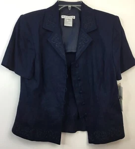 Plaza South Woman's Navy Blue Short Sleeve Size 8 Linen Blend 2 Pc Skirt Set - Picture 1 of 12