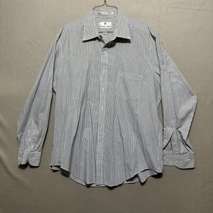 Etienne Aigner Mens 17 34/35 Button Up White Blue Stripe Dress Shirt - Picture 1 of 9