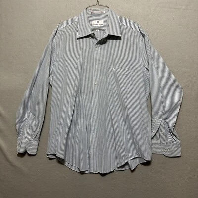 Etienne Aigner Mens 17 34/35  Button Up White Blue Stripe Dress Shirt - Image 1 of 4