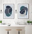 Navy blue teal abstract shapes| wall art prints| set of 2|kitchen decor posters