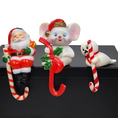VTG 80s G Future Christmas Stocking Holders Hooks Set of 3 Santa Mouse Seal - Image 1 of 4