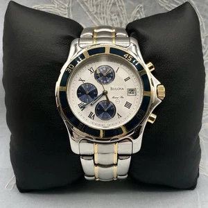 Bulova Marine Star 98B82 Quartz Chronograph 2 Tone Stainless Men’s Watch /b - Picture 1 of 7