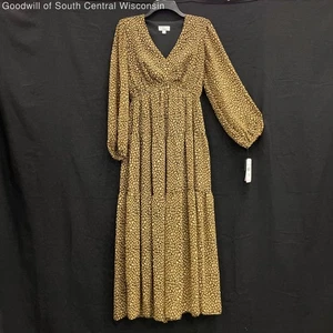 NWT Wmns ROBBIE BEE Leopard Print Puff Sleeve Chiffon Tiered Long Maxi Dress 6 - Picture 1 of 4