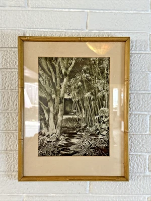 ANTIGUO Marco de Fotos Madera Estilo Bambú VIDRIO ORIGINAL Foto 1 de 4