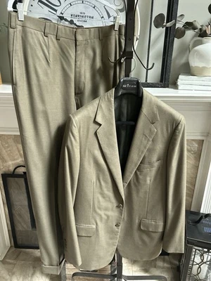 OXXFORD CLOTHES men's flat front suit - solid olive green- surgeons  cuffs - 42L - Image 1 of 4