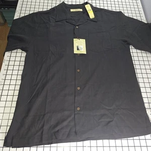 Camisa Tommy Bahama Para Hombre Mediana Negra 100% Seda Loro Bordado RumFellas - Imagen 1 de 8