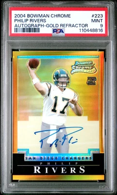 2004 年 Bowman Chrome #223 Philip Rivers /50 金折射器签名 (RC) PSA 9 完好!! — 第 1/2 张图片