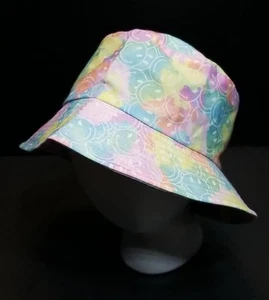 Tye-Dye Smiley Face Bucket Hat Unisex Fits Children Reversible ~ Pastel ~ NWOT - Picture 1 of 5