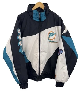 Chaqueta acolchada vintage de los 90 Pro Player Miami Dolphins bordada cremallera completa XL RARA - Imagen 1 de 9