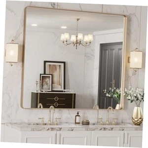 40”X36” Bathroom Mirror, Rounded Rectangle Frame Mirror, 40"L x 36"W Gold - Picture 1 of 7