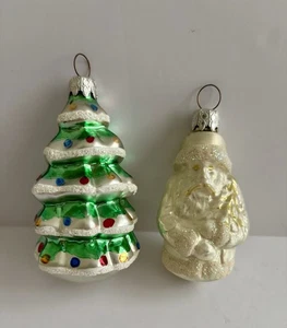 2 West Germany Weihnachtsschmuck weißes Glas Weihnachtsmann & bunt geschmückter Baum - Bild 1 von 11