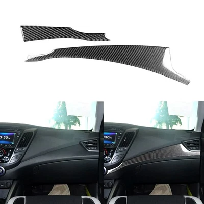 2Pcs Real Carbon Fiber Center Console Dashboard Cover For Hyundai Veloster 12-17 - Image 1 of 4