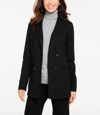 Talbots Womens Luxe Ponte Open-Front Long Sleeve Blazer Jacket Black Petite 10 - Image 1 of 4