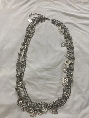 Graziano CN 3 Tier Coins Silver Tone Statement Necklace Women Jewelry 40" long - Image 1 of 4