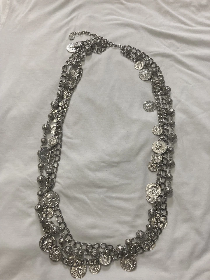 Graziano CN 3 уровня монеты серебристого тона заявление ожерелье женщин ювелирных изделий 40» длиной - Изображение 1 из 4