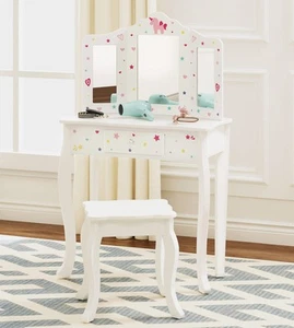 Pretend Play Kids Vanity Table and Chair Vanity Set with Mirror Makeup Dressi... - Picture 1 of 7