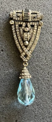Vintage HEIDI DAUS Art Deco Style PIN BROOCH Large Blue CRYSTAL Rhinestone Drop - Image 1 of 4