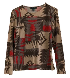 Lauren Ralph Lauren Navajo Pullover Women's Size L Western Bohemian Boho Buttons - Picture 1 of 6