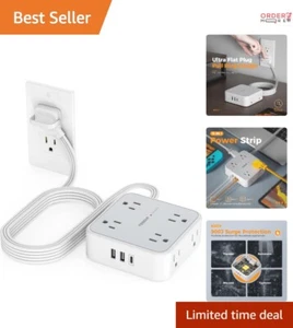 Power Strip Flat Plug 10ft 11 Outlets 3 USB Ports Surge Protection Charging - Picture 1 of 10