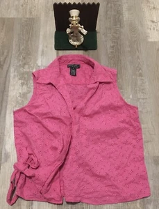 Lauren Ralph Lauren Womens Pink Eyelet Wrap Blouse Size M Sleeveless - Picture 1 of 4
