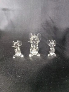 3 Mini Clear Glass Mice Figurines Mouse Figure Trio Round Ears New - Picture 1 of 9