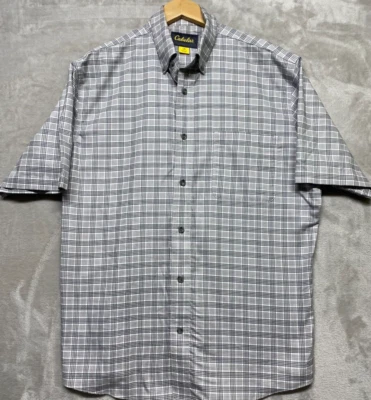 Cabela’s Men’s Tattersall Plaid Shirt L Short Sleeve Button-Down White Gray - Image 1 of 4