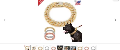 狗表演项圈豪华链 12 毫米安全带金属带钻石 Frenchie Bully — 第 1/4 张图片