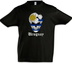 T-Shirt Uruguay Football Skull I Bambini Ragazzi Campionato Bandiera Calcio Uruguayano - Foto 1 di 1