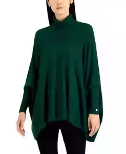 Alfani Women's SZ M Turtleneck Poncho Sweater Cedar Balsam - Picture 1 of 4